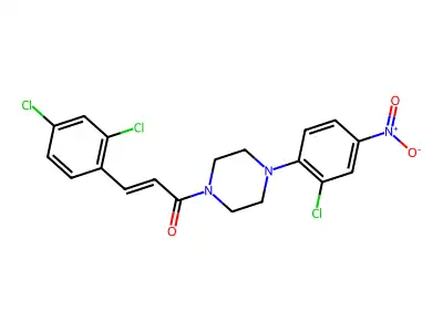 (2E)-1-[4-(2-chloro-4-nitrophenyl)piperazin-1-yl]-3-(2,4-dichlorophenyl)prop-2-en-1-one structure