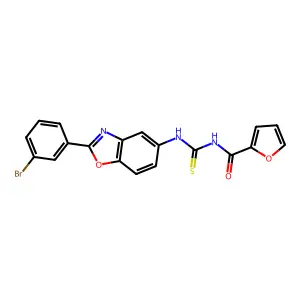 N-[[2-(3-bromophenyl)-1,3-benzoxazol-5-yl]carbamothioyl]furan-2-carboxamide structure