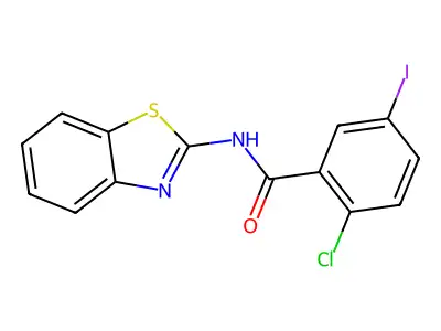 N-(1,3-benzothiazol-2-yl)-2-chloro-5-iodobenzamide structure