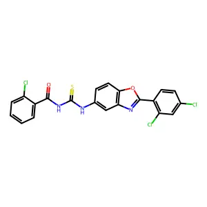 2-chloro-N-[[2-(2,4-dichlorophenyl)-1,3-benzoxazol-5-yl]carbamothioyl]benzamide structure