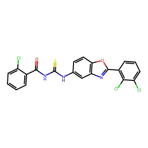 2-chloro-N-[[2-(2,3-dichlorophenyl)-1,3-benzoxazol-5-yl]carbamothioyl]benzamide structure