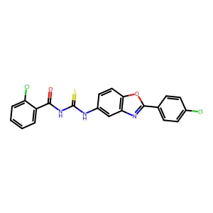 2-chloro-N-[[2-(4-chlorophenyl)-1,3-benzoxazol-5-yl]carbamothioyl]benzamide structure