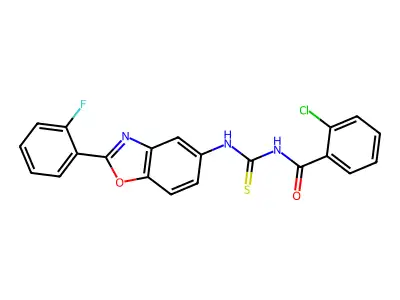 2-chloro-N-[[2-(2-fluorophenyl)-1,3-benzoxazol-5-yl]carbamothioyl]benzamide structure