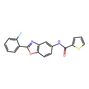 N-[2-(2-fluorophenyl)-1,3-benzoxazol-5-yl]thiophene-2-carboxamide structure