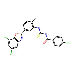 4-chloro-N-[[5-(5,7-dichloro-1,3-benzoxazol-2-yl)-2-methylphenyl]carbamothioyl]benzamide structure