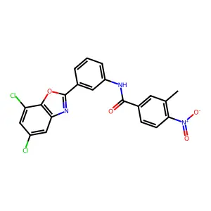 N-[3-(5,7-dichloro-1,3-benzoxazol-2-yl)phenyl]-3-methyl-4-nitrobenzamide structure