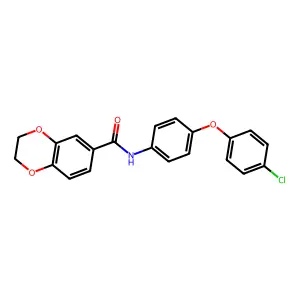 N-[4-(4-chlorophenoxy)phenyl]-2,3-dihydro-1,4-benzodioxine-6-carboxamide structure