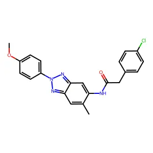2-(4-chlorophenyl)-N-[2-(4-methoxyphenyl)-6-methylbenzotriazol-5-yl]acetamide structure