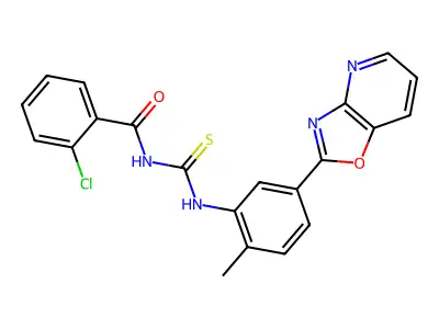 2-chloro-N-[[2-methyl-5-([1,3]oxazolo[4,5-b]pyridin-2-yl)phenyl]carbamothioyl]benzamide structure