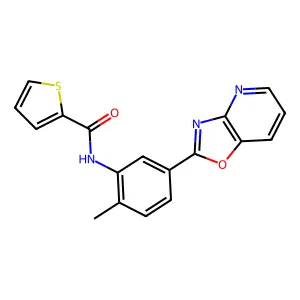 N-[2-methyl-5-([1,3]oxazolo[4,5-b]pyridin-2-yl)phenyl]thiophene-2-carboxamide structure