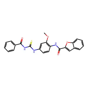 N-[4-(benzoylcarbamothioylamino)-2-methoxyphenyl]-1-benzofuran-2-carboxamide structure