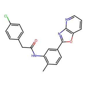 2-(4-chlorophenyl)-N-[2-methyl-5-([1,3]oxazolo[4,5-b]pyridin-2-yl)phenyl]acetamide structure