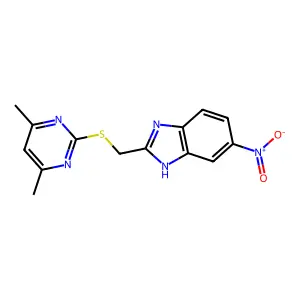 2-[(4,6-dimethylpyrimidin-2-yl)sulfanylmethyl]-6-nitro-1H-benzimidazole structure