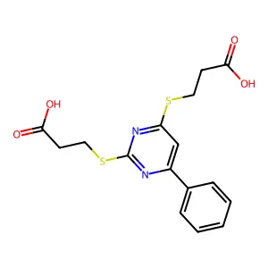 3-[2-(2-Carboxyethylthio)-6-phenylpyrimidin-4-ylthio]propanoic acid structure
