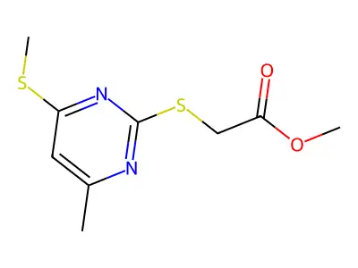 Methyl 2-[[4-methyl-6-(methylthio)-2-pyrimidinyl]thio]acetate structure