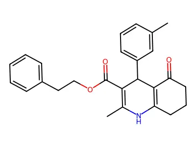 Phenethyl 2-methyl-4-(3-methylphenyl)-5-oxo-4,6,7,8-tetrahydro-1H-quinoline-3-carboxylate structure