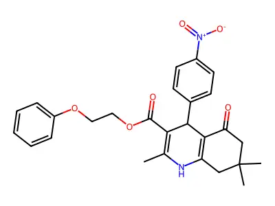2-phenoxyethyl 2,7,7-trimethyl-4-(4-nitrophenyl)-5-oxo-1,4,5,6,7,8-hexahydroquinoline-3-carboxylate structure