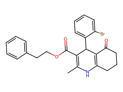 2-phenylethyl 4-(2-bromophenyl)-2-methyl-5-oxo-1,4,5,6,7,8-hexahydroquinoline-3-carboxylate structure
