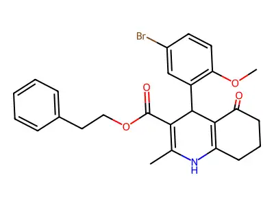 2-phenylethyl 4-(5-bromo-2-methoxyphenyl)-2-methyl-5-oxo-1,4,5,6,7,8-hexahydroquinoline-3-carboxylate structure