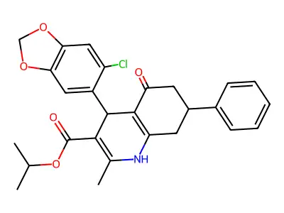 propan-2-yl 4-(6-chloro-1,3-benzodioxol-5-yl)-2-methyl-5-oxo-7-phenyl-1,4,5,6,7,8-hexahydroquinoline-3-carboxylate structure
