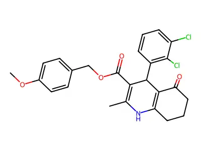 4-methoxybenzyl 4-(2,3-dichlorophenyl)-2-methyl-5-oxo-1,4,5,6,7,8-hexahydroquinoline-3-carboxylate structure