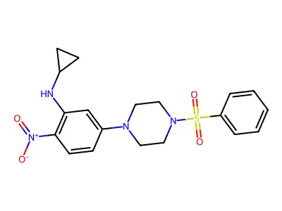 5-[4-(benzenesulfonyl)piperazin-1-yl]-N-cyclopropyl-2-nitroaniline structure