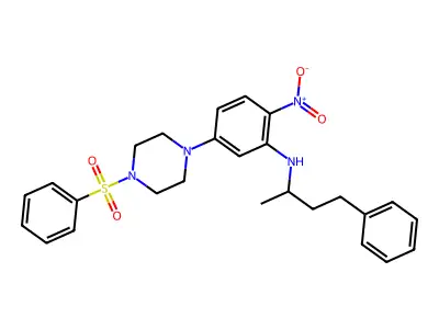 5-[4-(benzenesulfonyl)piperazin-1-yl]-2-nitro-N-(4-phenylbutan-2-yl)aniline structure