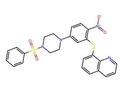8-[5-[4-(Benzenesulfonyl)piperazin-1-yl]-2-nitrophenyl]sulfanylquinoline structure