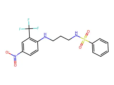N-[3-[4-nitro-2-(trifluoromethyl)anilino]propyl]benzenesulfonamide structure