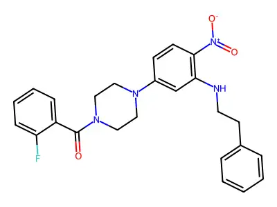 2-Fluorophenyl 4-{4-nitro-3-[(2-phenylethyl)amino]phenyl}piperazinyl ketone structure