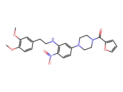 [4-[3-[2-(3,4-dimethoxyphenyl)ethylamino]-4-nitrophenyl]piperazin-1-yl]-(furan-2-yl)methanone structure