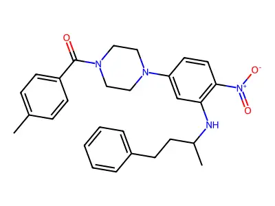(4-methylphenyl)-[4-[4-nitro-3-(4-phenylbutan-2-ylamino)phenyl]piperazin-1-yl]methanone structure