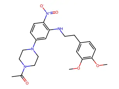 1-[4-[3-[2-(3,4-dimethoxyphenyl)ethylamino]-4-nitrophenyl]piperazin-1-yl]ethanone structure