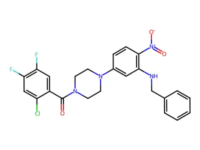{4-[3-(benzylamino)-4-nitrophenyl]piperazin-1-yl}(2-chloro-4,5-difluorophenyl)methanone structure