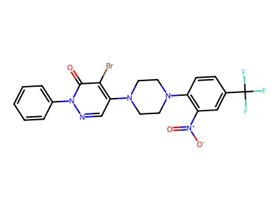 4-bromo-5-[4-[2-nitro-4-(trifluoromethyl)phenyl]piperazin-1-yl]-2-phenylpyridazin-3-one structure