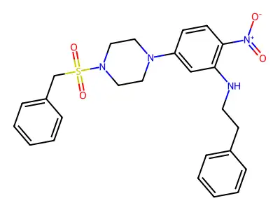 5-[4-(benzylsulfonyl)piperazin-1-yl]-2-nitro-N-(2-phenylethyl)aniline structure