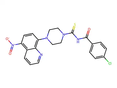 4-chloro-N-[4-(5-nitroquinolin-8-yl)piperazine-1-carbothioyl]benzamide structure