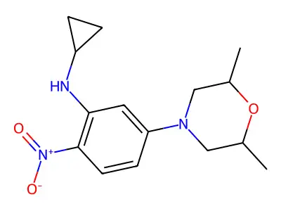 N-cyclopropyl-5-(2,6-dimethylmorpholin-4-yl)-2-nitroaniline structure