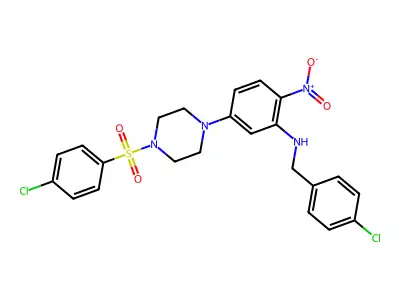 N-[(4-chlorophenyl)methyl]-5-[4-(4-chlorophenyl)sulfonylpiperazin-1-yl]-2-nitroaniline structure
