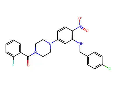 [4-[3-[(4-chlorophenyl)methylamino]-4-nitrophenyl]piperazin-1-yl]-(2-fluorophenyl)methanone structure