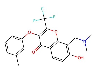 8-((dimethylamino)methyl)-7-hydroxy-3-(m-tolyloxy)-2-(trifluoromethyl)-4H-chromen-4-one structure