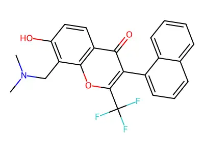 8-[(dimethylamino)methyl]-7-hydroxy-3-(1-naphthyl)-2-(trifluoromethyl)-4H-chromen-4-one structure