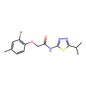 2-(2-bromo-4-methylphenoxy)-N-(5-isopropyl-1,3,4-thiadiazol-2-yl)acetamide structure