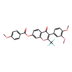 3-(3,4-dimethoxyphenyl)-4-oxo-2-(trifluoromethyl)-4H-chromen-7-yl 4-methoxybenzoate structure