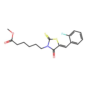methyl 6-[(5E)-5-(2-fluorobenzylidene)-4-oxo-2-thioxo-1,3-thiazolidin-3-yl]hexanoate structure