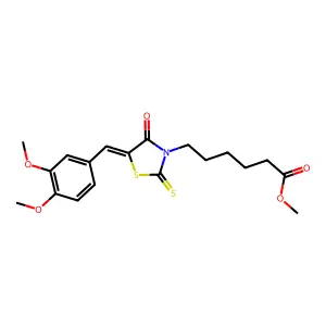 (Z)-methyl 6-(5-(3,4-dimethoxybenzylidene)-4-oxo-2-thioxothiazolidin-3-yl)hexanoate structure