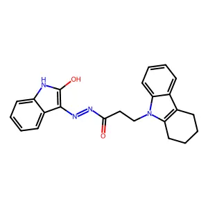 N'-[(3Z)-2-oxo-1,2-dihydro-3H-indol-3-ylidene]-3-(1,2,3,4-tetrahydro-9H-carbazol-9-yl)propanehydrazide structure