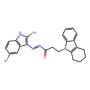 N'-[(3Z)-5-bromo-2-oxo-1,2-dihydro-3H-indol-3-ylidene]-3-(1,2,3,4-tetrahydro-9H-carbazol-9-yl)propanehydrazide structure