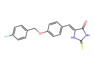 (5E)-5-[[4-[(4-fluorophenyl)methoxy]phenyl]methylidene]-2-sulfanylideneimidazolidin-4-one structure