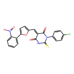 (5Z)-1-(4-chlorophenyl)-5-[[5-(2-nitrophenyl)furan-2-yl]methylidene]-2-sulfanylidene-1,3-diazinane-4,6-dione structure